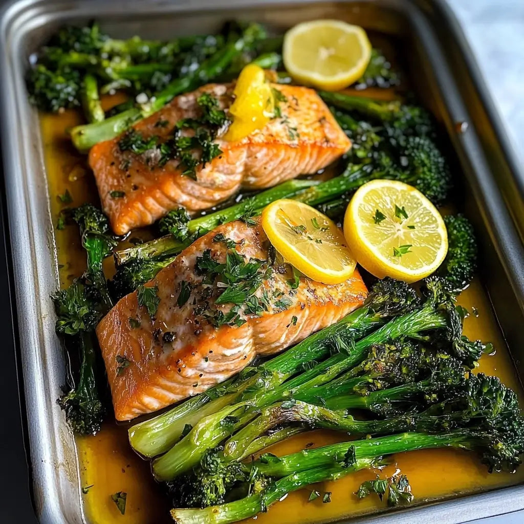 Sheet Pan Miso Salmon with Charred Broccolini